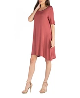 24seven Comfort Apparel Soft Flare T-Shirt Dress with Pocket Detail