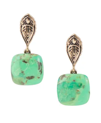 Barse Ornate Bronze and Genuine Lime Turquoise Drop Earrings