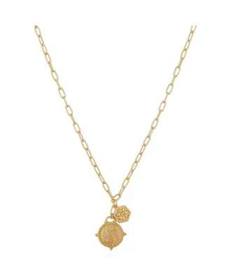Unwritten 14K Gold Flash Plated Satin Finish Yin Yang and Flower Charm Y-Necklace - Gold