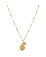 Unwritten 14K Gold Flash Plated Satin Finish Yin Yang and Flower Charm Y-Necklace - Gold