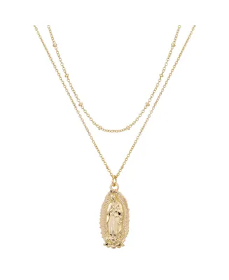 Unwritten 14K Gold Flash Plated Virgin Mary Layered Pendant Necklace - Gold