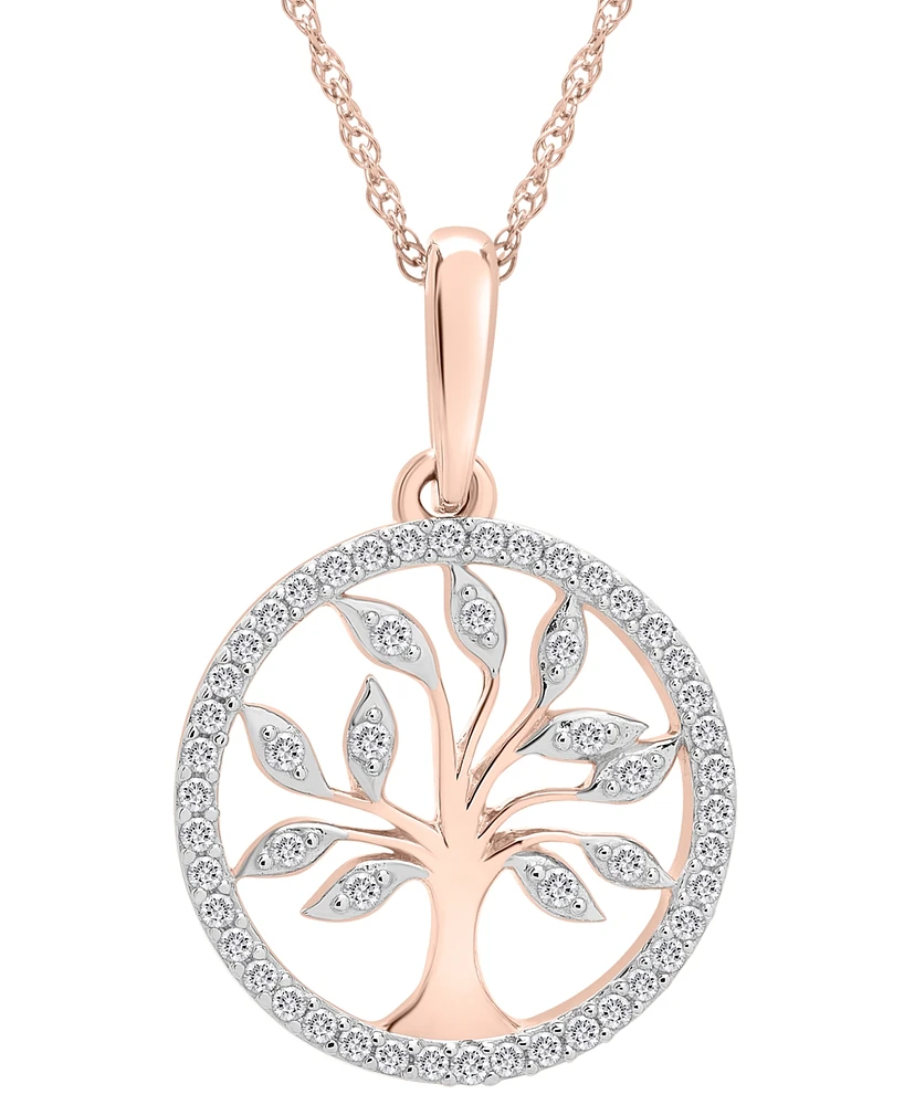 Wrapped Diamond Tree 20" Pendant Necklace (1/10 ct. t.w.) 14k Yellow or Rose Gold, Created for Macy's