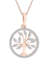 Wrapped Diamond Tree 20" Pendant Necklace (1/10 ct. t.w.) 14k Yellow or Rose Gold, Created for Macy's