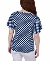 Women's Mesh Flutter Sleeve Knit Top