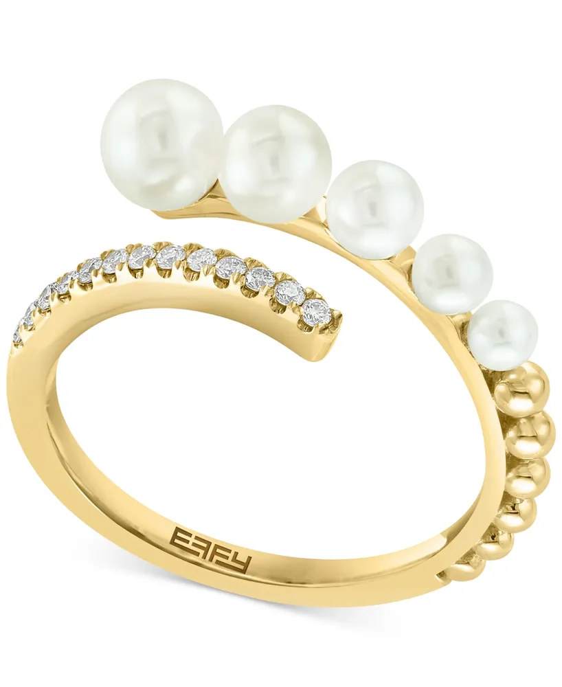 Effy Cultured Freshwater Pearl (2-1/2 - 4-1/2mm) & Diamond (1/10 ct. t.w.) Bypass Ring in 14k Gold