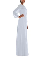 Dessy Collection Plus Strapless Chiffon Maxi Dress with Puff Sleeve Blouson Overlay