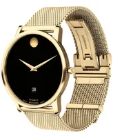 Movado Unisex Swiss Automatic Museum Classic Gold Pvd Mesh Bracelet Watch 40mm