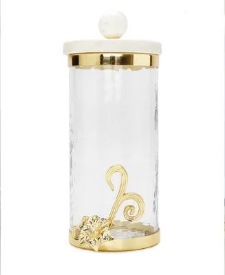 Glass Canister with Design and Marble Lid, Large - Gold