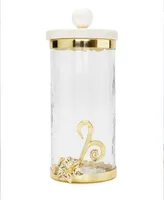 Glass Canister with Design and Marble Lid, Large - Gold