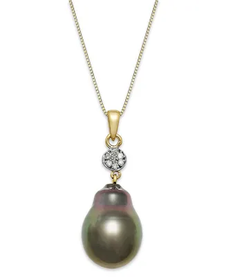 Baroque Tahitian Pearl (12 mm) and Diamond Accent Pendant Necklace in 14k Gold