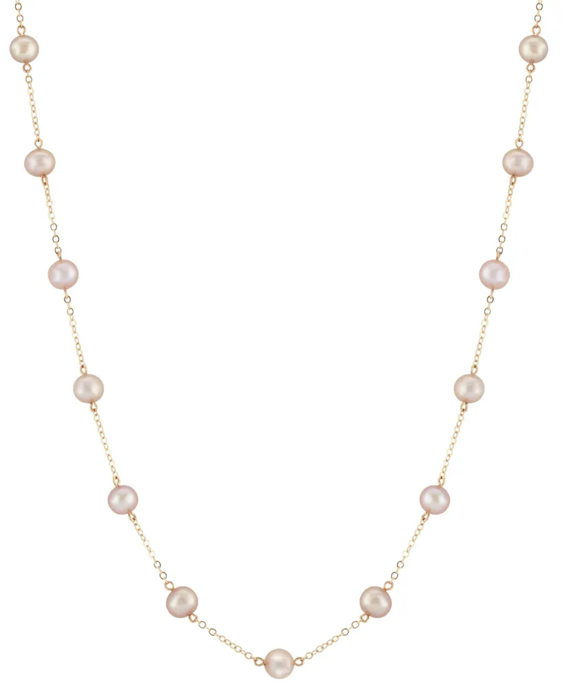 Pink Cultured Freshwater Pearl (5mm) 18" Collar Necklace in 14k Rose Gold