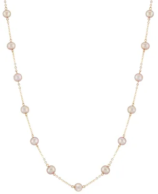 Pink Cultured Freshwater Pearl (5mm) 18" Collar Necklace in 14k Rose Gold
