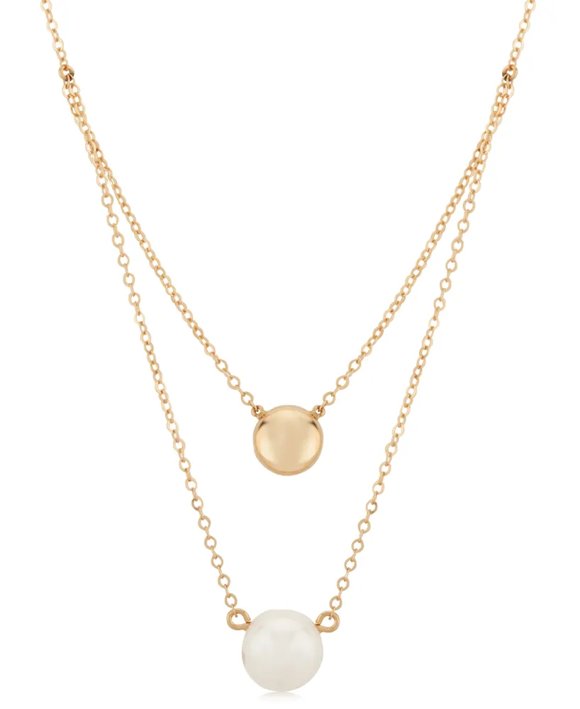 Cultured Freshwater Pearl (9mm) & Polished Bead 20" Layered Necklace in 14k Gold