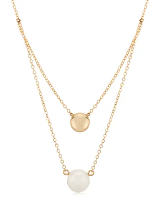 Cultured Freshwater Pearl (9mm) & Polished Bead 20" Layered Necklace in 14k Gold
