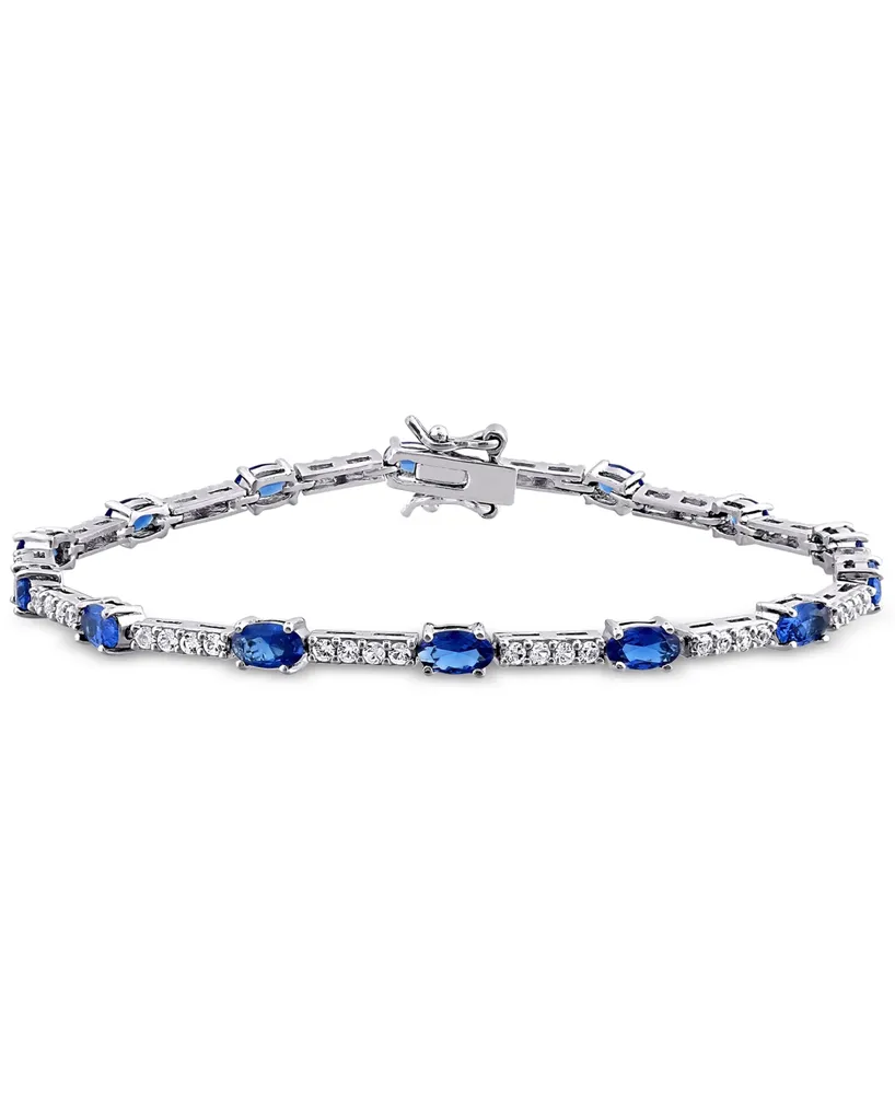 Lab-Grown Blue Sapphire (5-5/8 ct. t.w.) & Lab-Grown White Sapphire (1-1/8 ct. t.w.) Link Bracelet in Sterling Silver