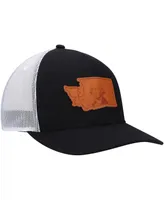 Men's Local Crowns Black Washington Leather State Applique Trucker Snapback Hat