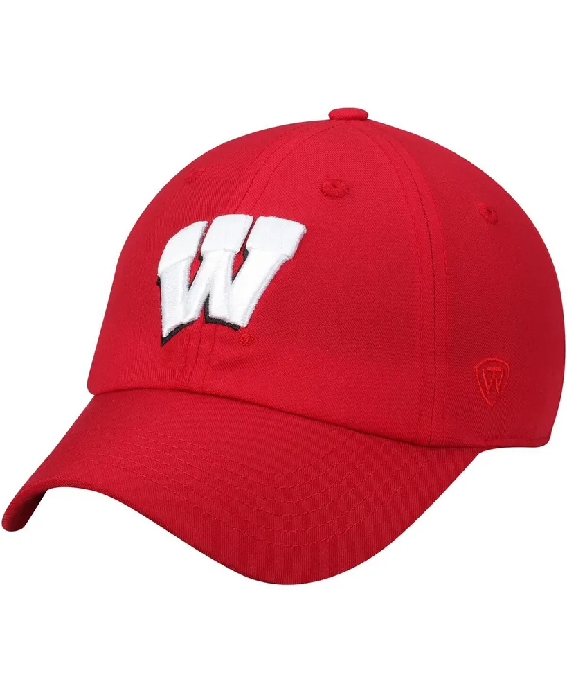 Men's Top of the World Red Wisconsin Badgers Primary Logo Staple Adjustable Hat