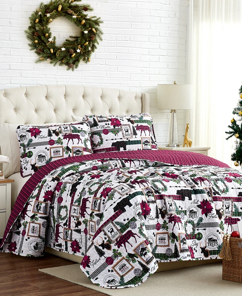 Merry Town Christmas Oversized Reversible 3 Piece Quilt Set