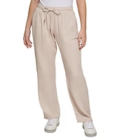 Calvin Klein Jeans Women's Crepe Gauze Relaxed Straight-Leg Drawstring-Waist Pants