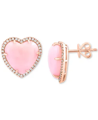 Effy Pink Opal (6-9/10 ct. t.w.) & Diamond (1/4 ct. t.w.) Heart Stud Earrings in 14k Rose Gold