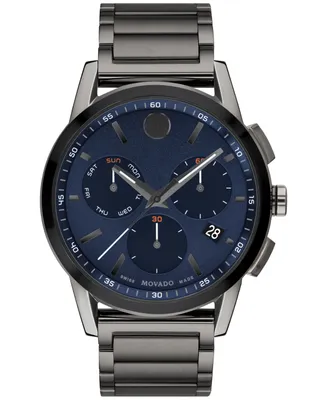 Movado Men's Swiss Chronograph Museum Sport Gray Pvd Stainless Steel Bracelet Watch 43mm