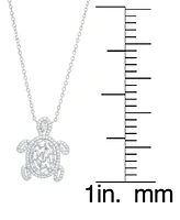 Women's Fine Silver Plated Cubic Zirconia Turtle Pendant Necklace