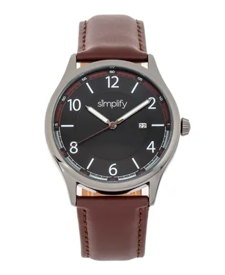 Simplify The 6900 Black or Blue or Brown or Orange Genuine Leather Band Watch, 46mm