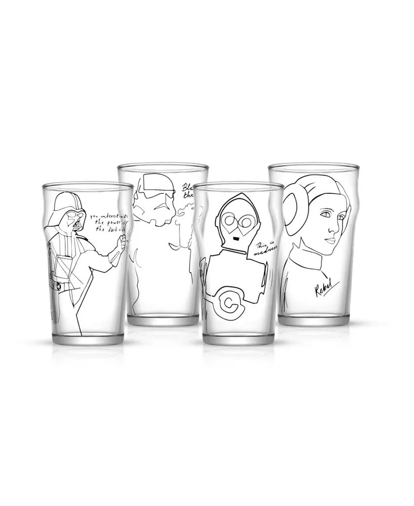 JoyJolt Star Wars Striking Sketch Characters Collection Print 19.2 Oz Glasses Set, 4 Pieces