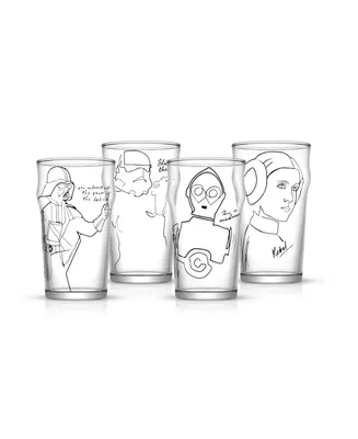 JoyJolt Star Wars Striking Sketch Characters Collection Print 19.2 Oz Glasses Set, 4 Pieces
