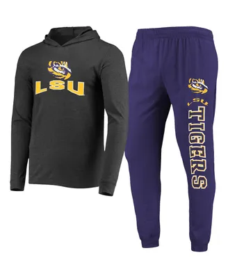 Men's Concepts Sport Purple, Charcoal Lsu Tigers Meter Long Sleeve Hoodie T-shirt and Jogger Pants Set