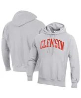 Men's Champion Heathered Gray Clemson Tigers Team Arch Reverse Weave Pullover Hoodie