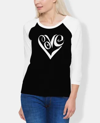 Women's Raglan Word Art Script Love Heart T-shirt