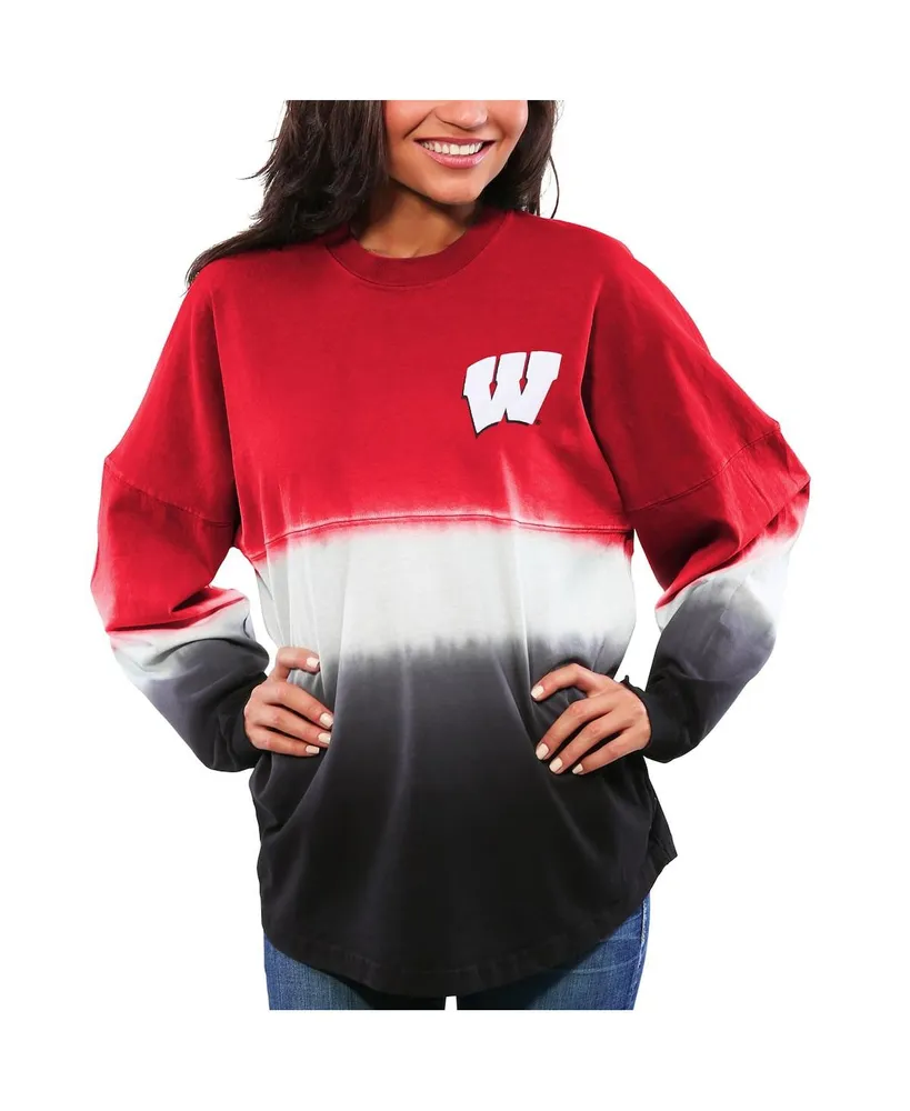 Women's Red Wisconsin Badgers Ombre Long Sleeve Dip-Dyed Spirit Jersey