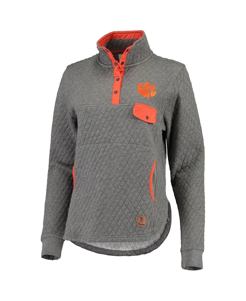 Women's Pressbox Heathered Gray and Orange Clemson Tigers Magnum Quilted Quarter-Snap Pullover Jacket