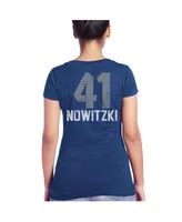 Women's Majestic Threads Dirk Nowitzki Blue Dallas Mavericks Name & Number Tri-Blend T-shirt