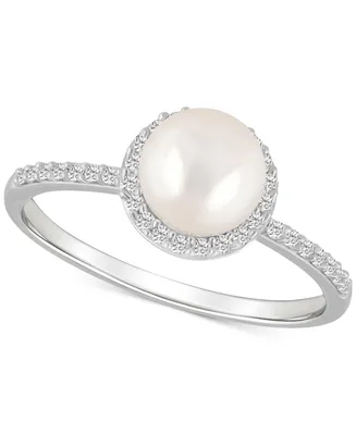 Cultured Freshwater Pearl (7mm) & Lab-Grown White Sapphire (1/5 ct. t.w.) Halo Ring 10k Gold