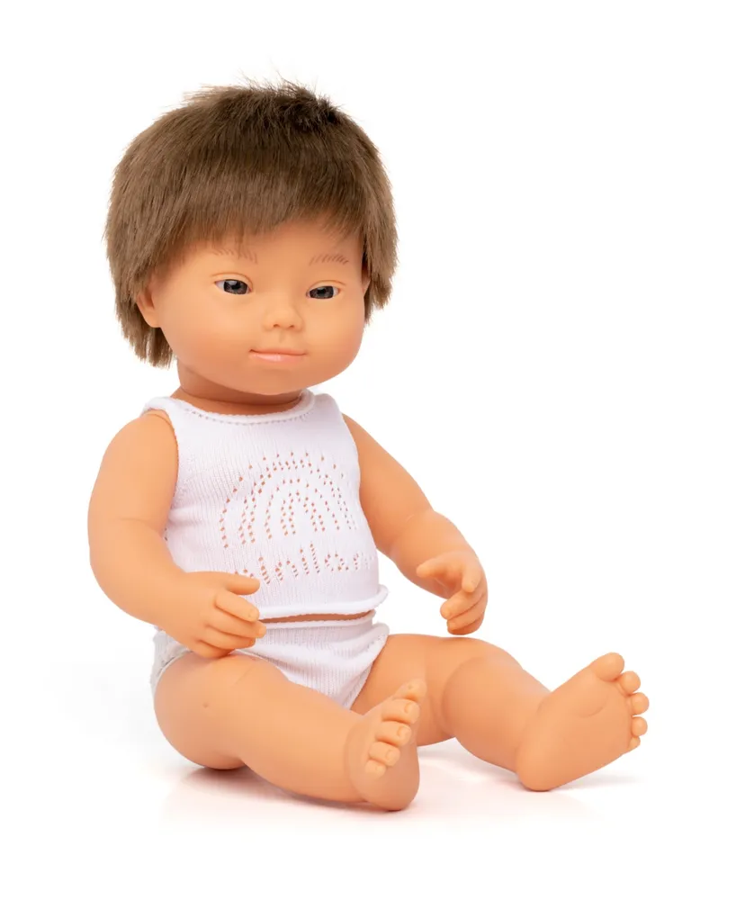 Miniland 15" Baby Doll Caucasian Boy with Down Syndrome Set, 3 Piece