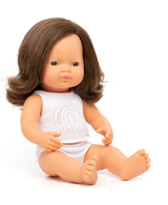 Miniland 15" Baby Doll Caucasian Brunette Girl Set , 3 Piece