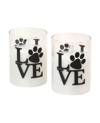 Battery Operated Love Paw Led Glass Candles with Moving Flame, Set of 2
