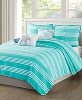 Closeout! Quaint Home Seashell and Starfish Print Reversible 5 Piece Quilt Set