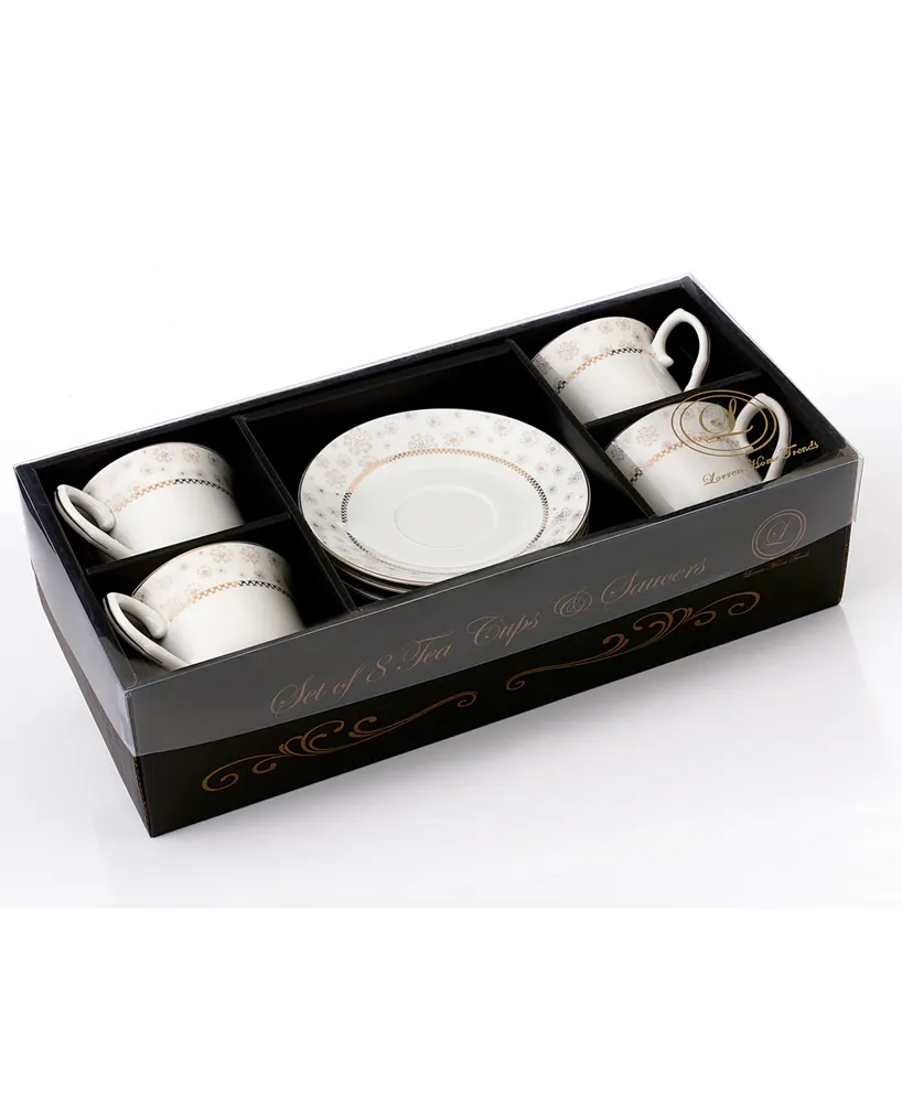 Lorren Home Trends Floral Tea and Coffee Set, 8 Piece - Gold