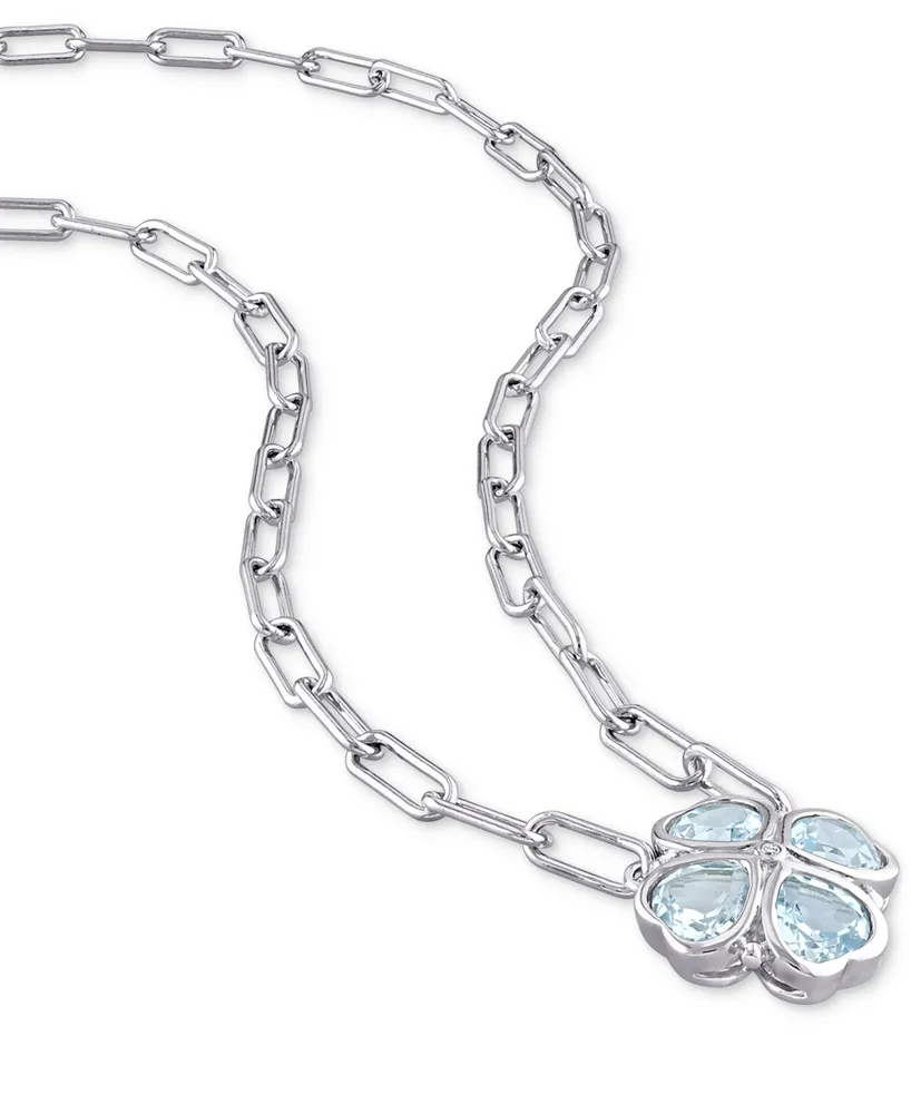 Blue Topaz (3-7/8 ct. t.w.) & Diamond Accent Heart Flower 18" Pendant Necklace in Sterling Silver