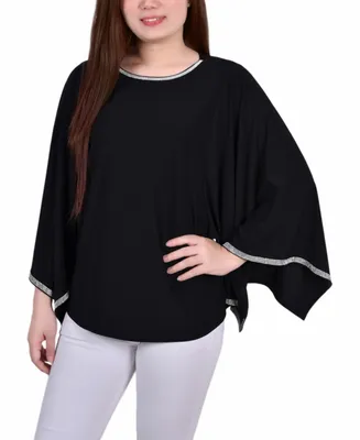 Petite Long Batwing Top with Glitz Tape at Neckline and Sleeves