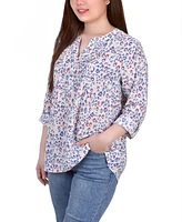 Petite 3/4 Roll Tab Sleeve Blouse Top