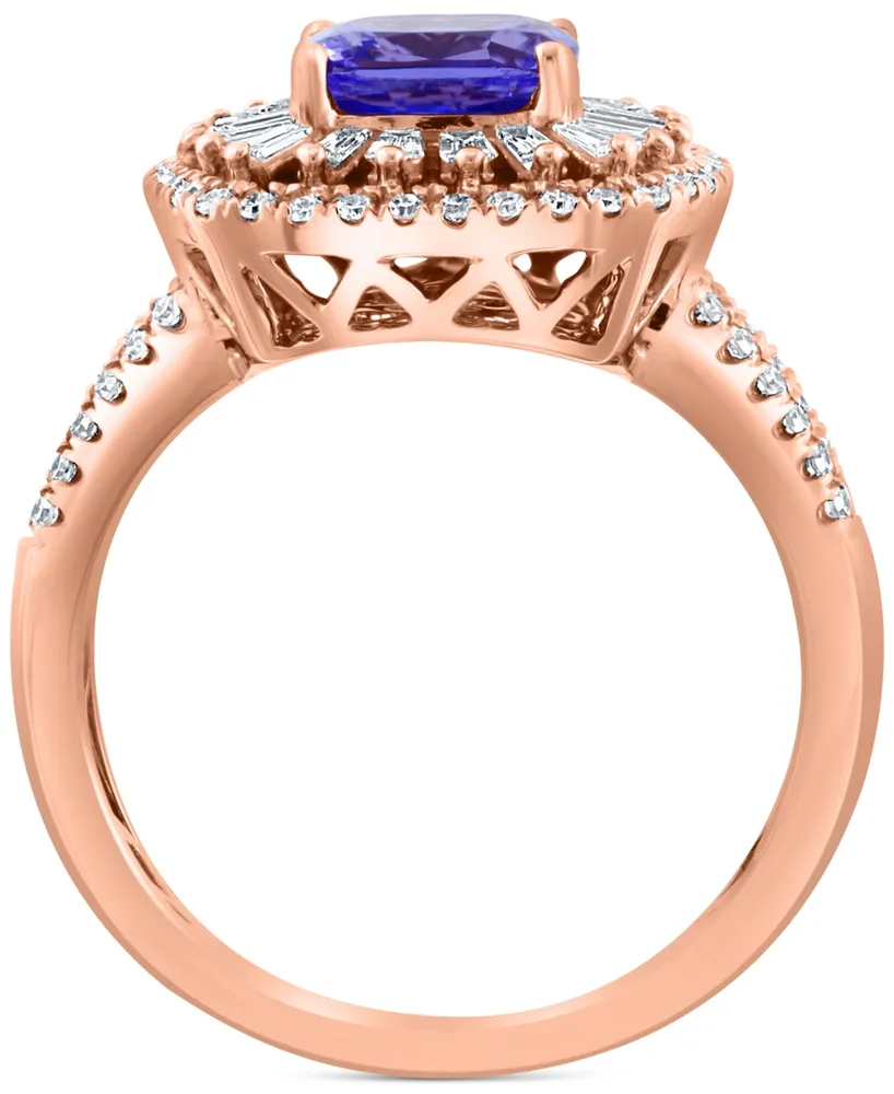 Effy Tanzanite (1-5/8 ct.t.w.) & Diamond (5/8 ct. t.w.) Halo Ring in 14k Rose Gold