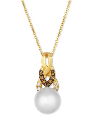 Le Vian Vanilla Pearl (8mm) & Diamond (1/10 ct. t.w.) Adjustable Pendant Necklace in 14k Gold
