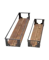Floating Decorative Metal and Wood Wall Shelf, Set of 2