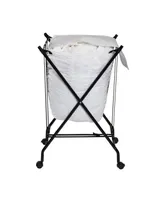 Honey Can Do Single Bounce Back Hamper No Bend Laundry Basket with Wheels and Lid