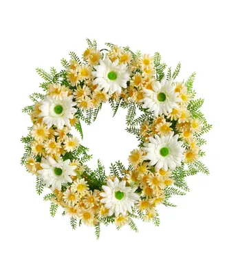 Mixed Daisy Artificial Wreath, 21"