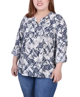 Plus 3/4 Roll Tab Sleeve Blouse Top